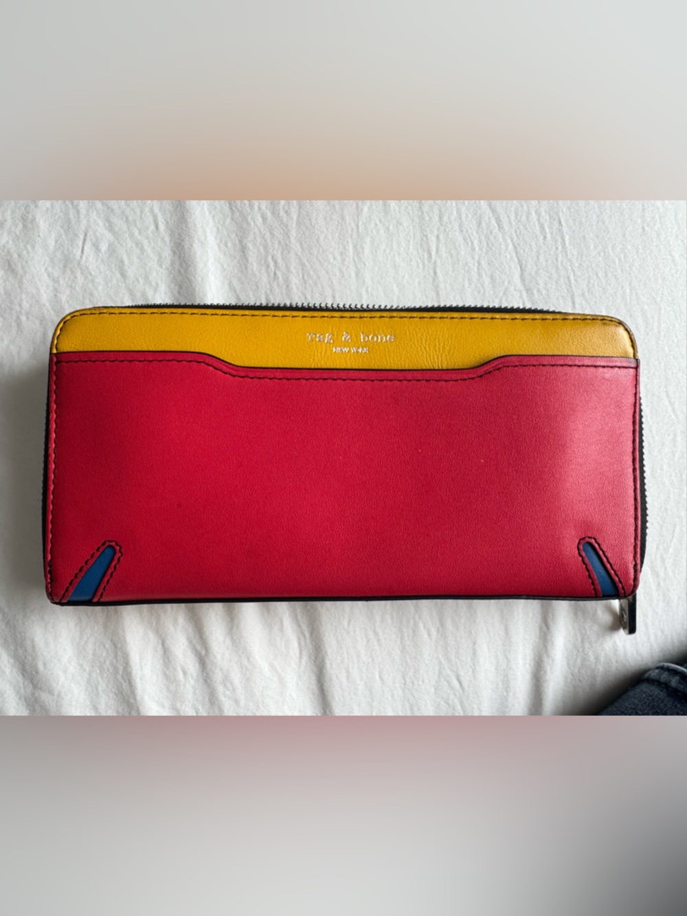 Rag and bone yellow red and blue wallet
